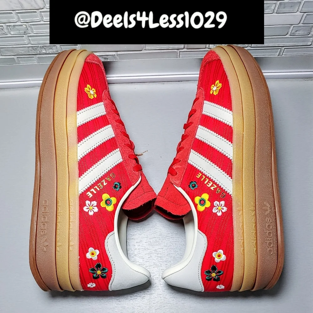 Adidas Gazelle Bold Platform X Liberty London Womens Size 8.5 Scarlet Red Yellow
